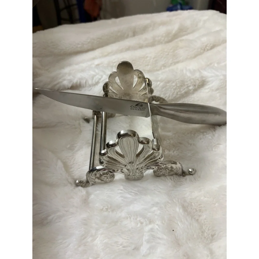 Vintage Buffet Silver Plate Knife Rest Caddy Silverware Holder